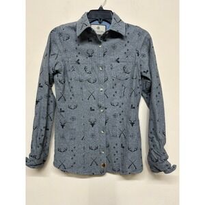 Legendary Whitetails Women XS Gray Button Up Shirt Hunting Print Outdoor Cotton